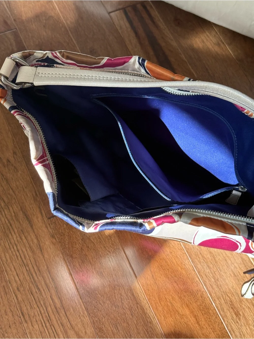 Coach Multicolor Circle-Print Hobo with Ivory Trim